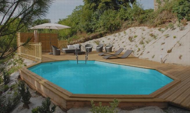 Las mejores piscinas desmontables con madera alrededor y piedras blancas